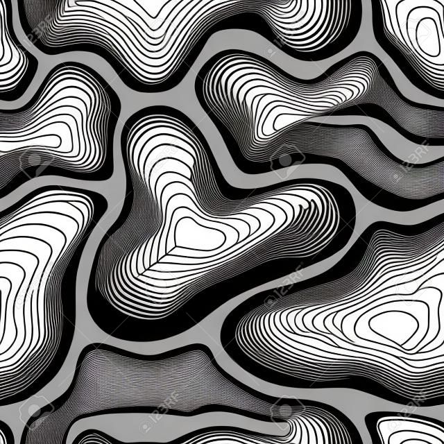 Topographic map seamless pattern. Black and white illustration