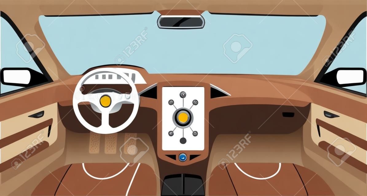 Wnętrze samochodu wektor ilustracja kreskówka konspektu wnętrze projektu samochodu wewnątrz koncepcji samochodu