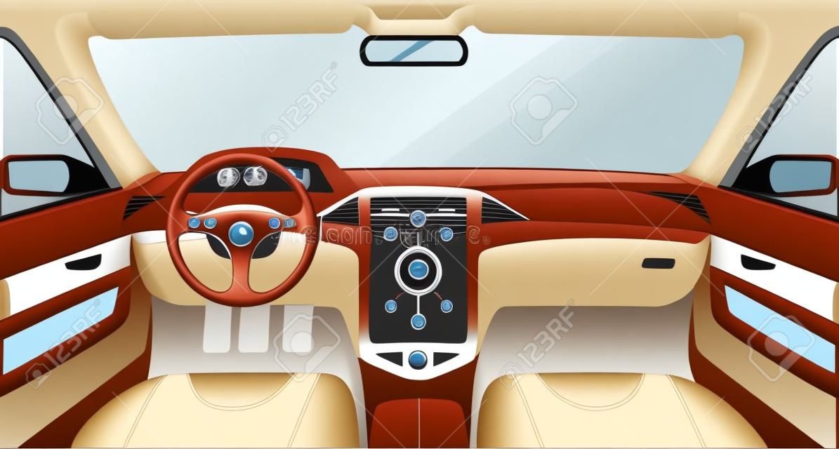 Wnętrze samochodu wektor ilustracja kreskówka konspektu wnętrze projektu samochodu wewnątrz koncepcji samochodu