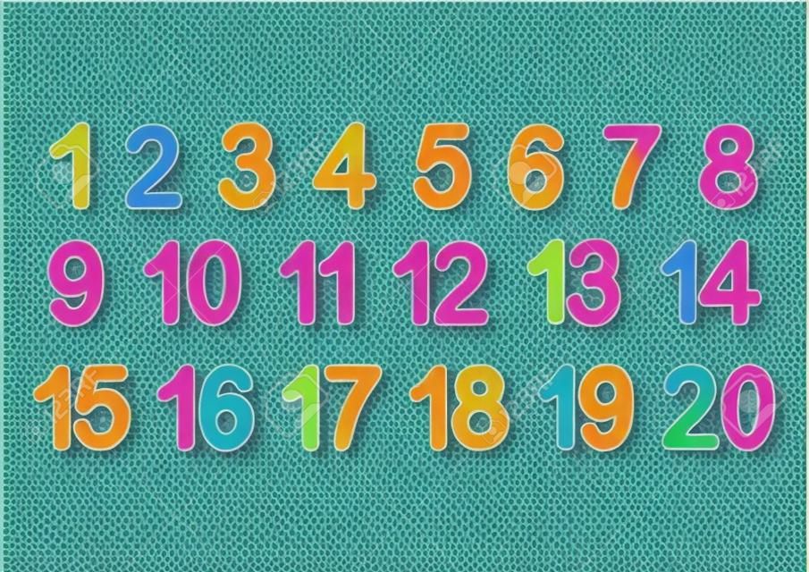 A set of numbers from one to twenty. Bright colorful collection. For teaching children. Simple flat vector illustration isolated on white background.