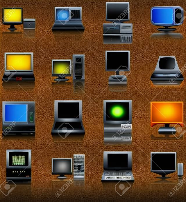 16 icônes d'ordinateurs rétro et moderne