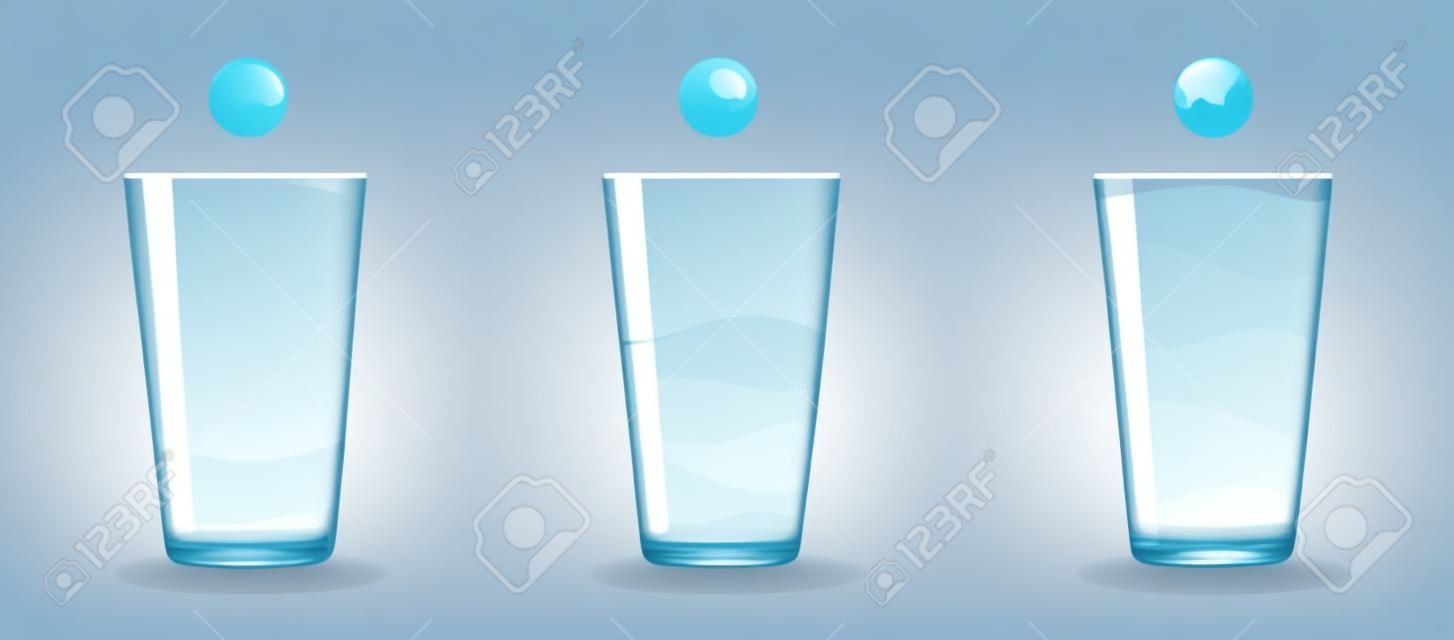 The amount of water in the glass flat style isolated on white background vector illustration.