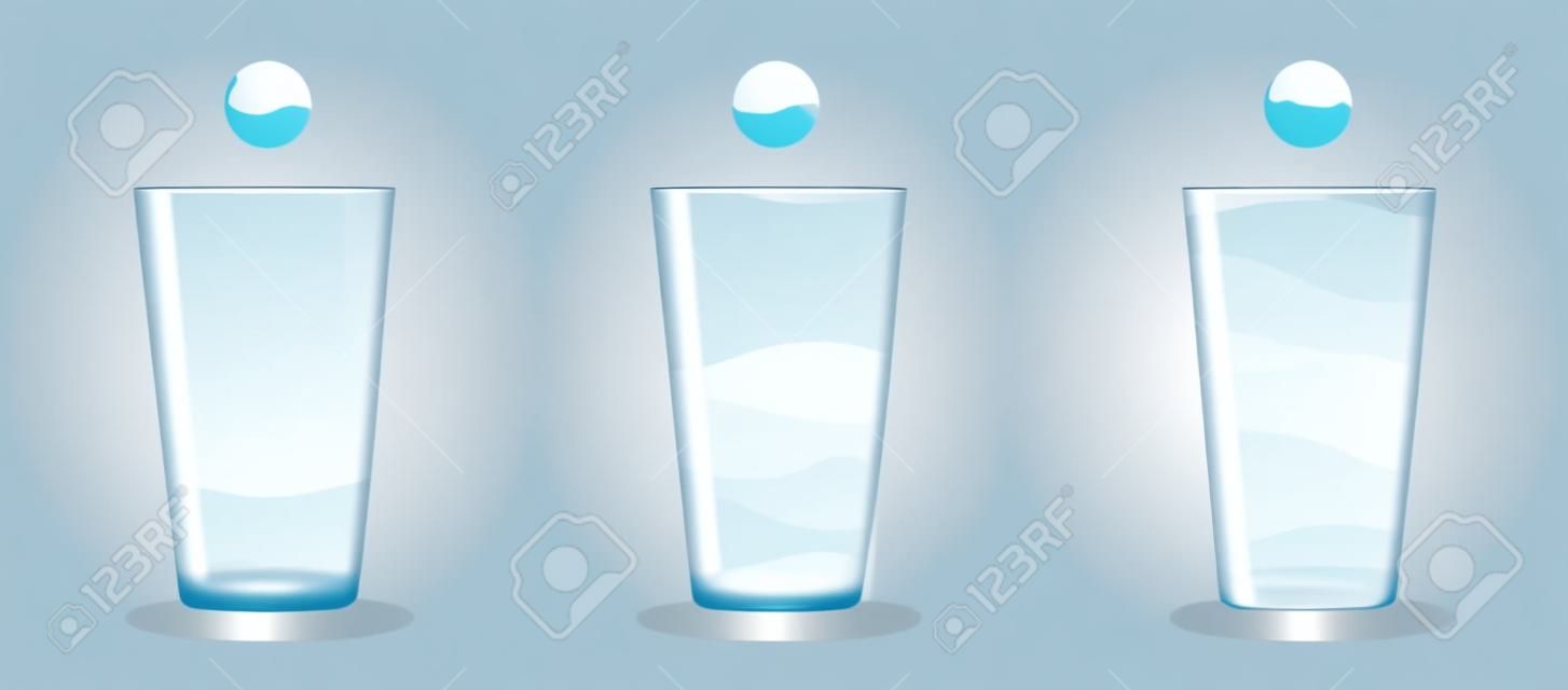 The amount of water in the glass flat style isolated on white background vector illustration.