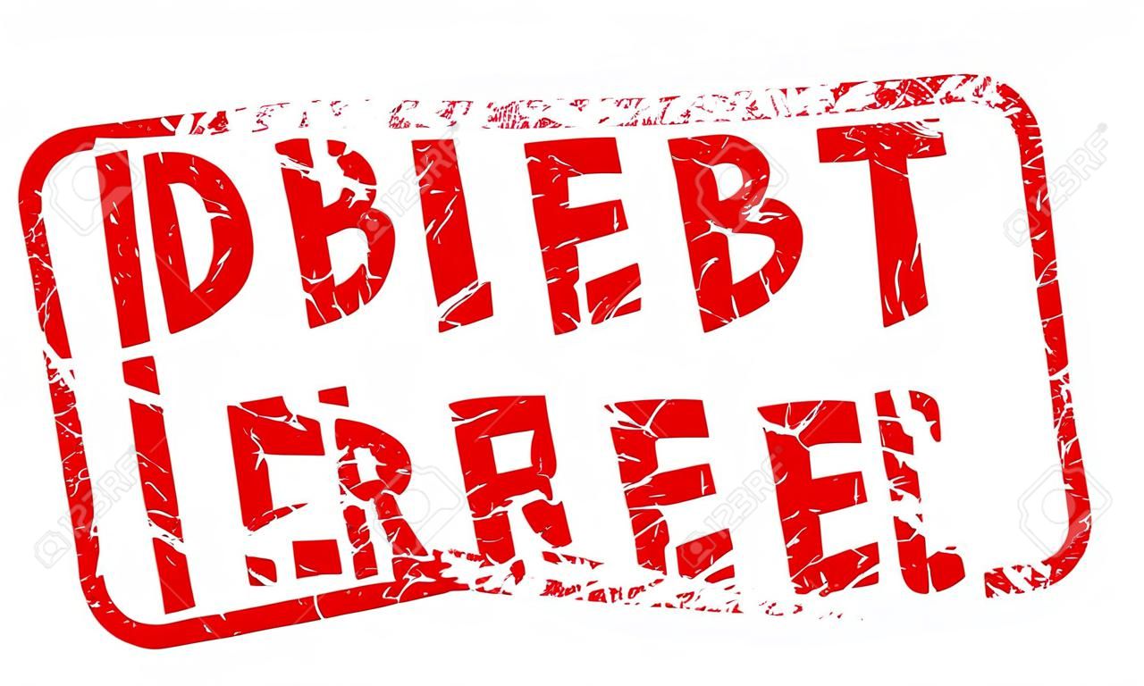 DEBT FREE red stamp text on white