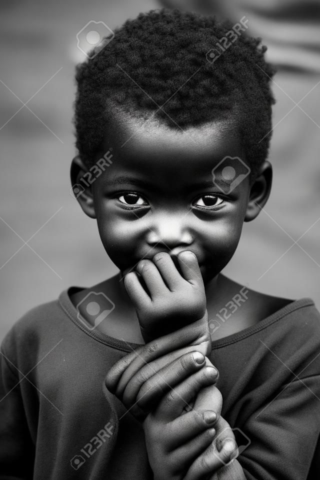 African children, social issues, poverty, black and white version