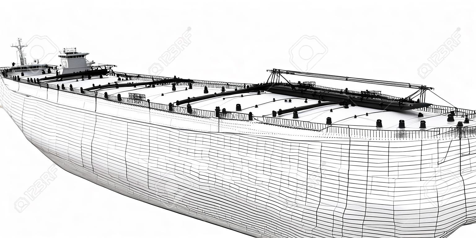 Navio transportador de petróleo bruto Tanker, estrutura do corpo do modelo 3D, modelo de fio