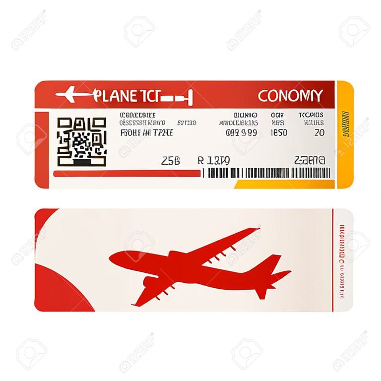 Vorlage für Flugtickets. Flug in der Luftwirtschaft. Rotes Design. Bordkarte zum Abheben des Flugzeugs. Vektor-Illustration isoliert auf weißem Hintergrund