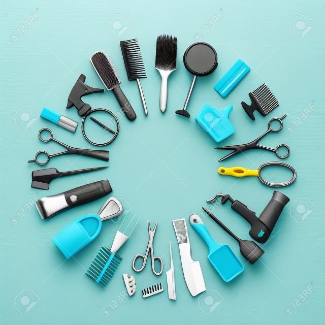 Um grande conjunto de ferramentas para o cabeleireiro ou cabeleireiro.