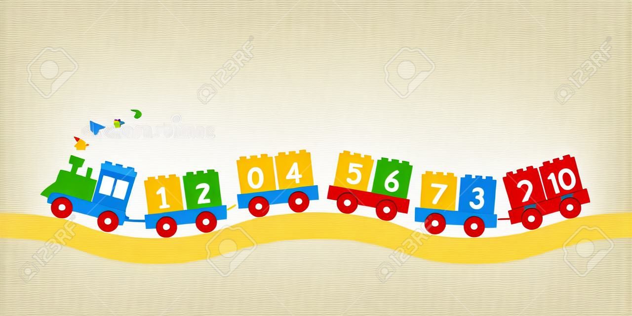 childrens constructor train with trailers with numbers from 1 to 10. the concept of preschool education. Learn to count. vector illustration isolated on white background
