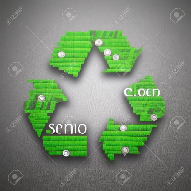 Símbolo de reciclagem criado a partir de palavras.