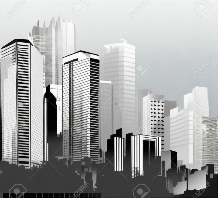 Черные и белые панорама города. Вектор искусства