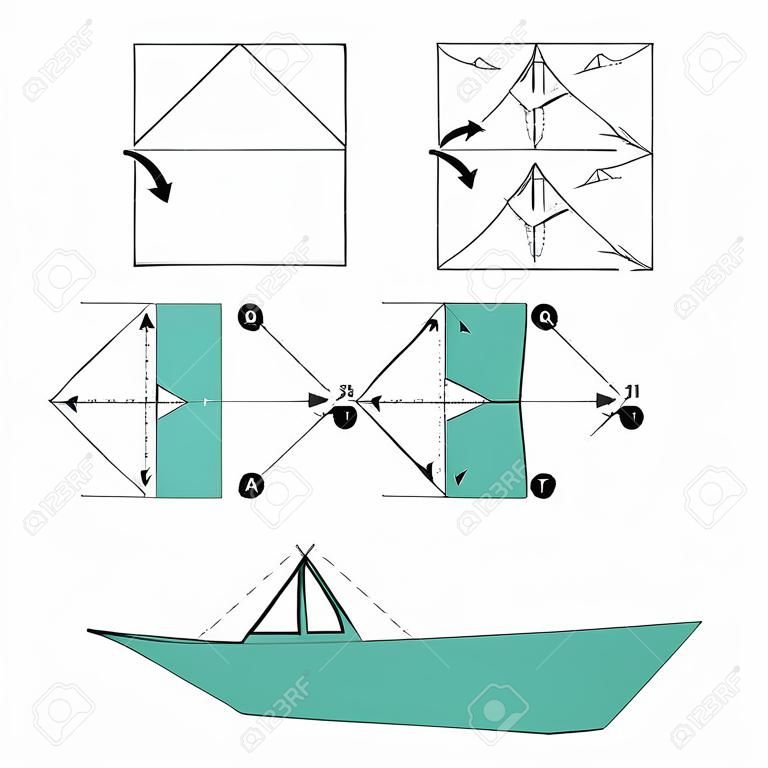 一步一步的指示如何折纸的小船