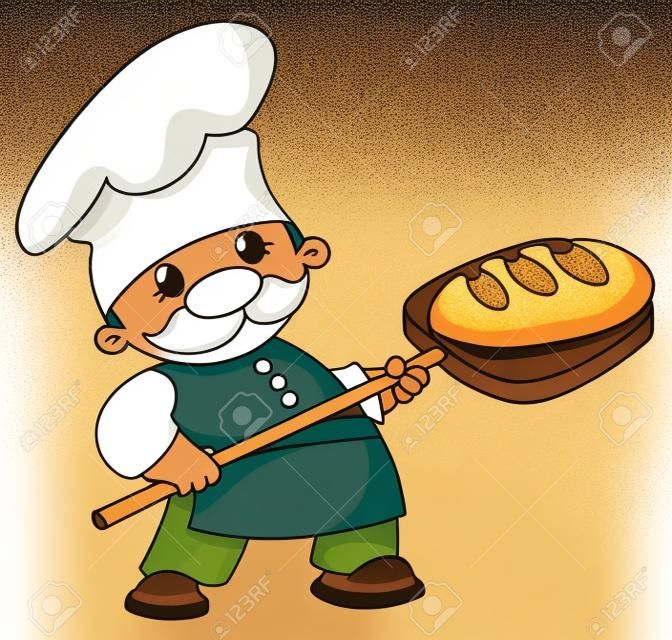 Иллюстрация пекарь с хлебом