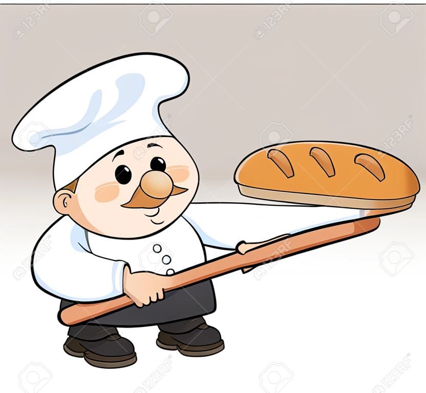 Una ilustración de un panadero con pan
