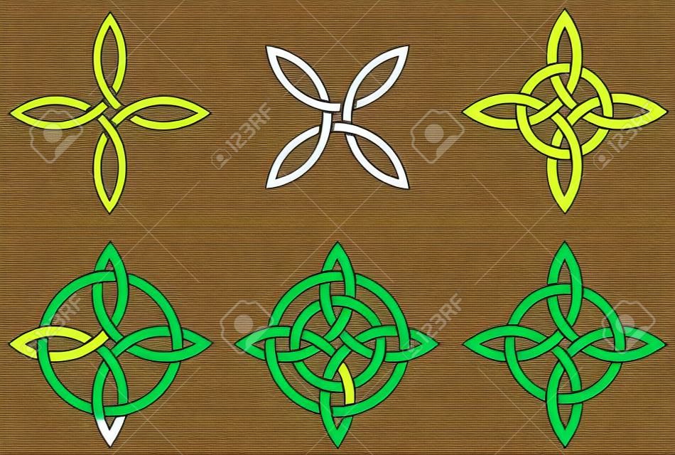 Celtic four-cornered (Quarternary) knot variations. Quarternary knot is a traditional Celtic knot representing four fold concepts.