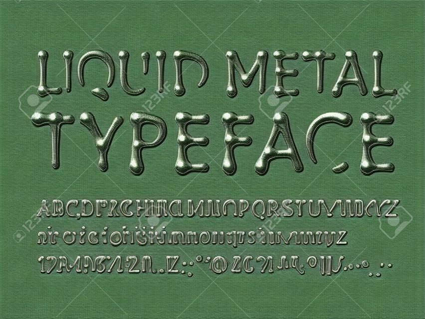 liquid metal typeface. Letters A-Z, a-z, numbers and symbols. One global color