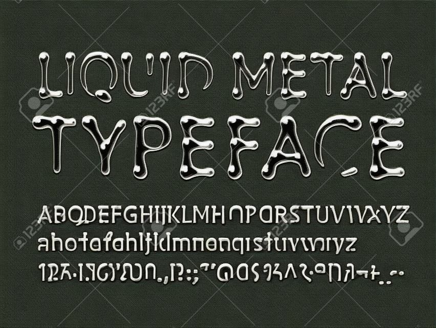 La tipografía de metal líquido. Letras AZ, az, números y símbolos. Uno de colores global