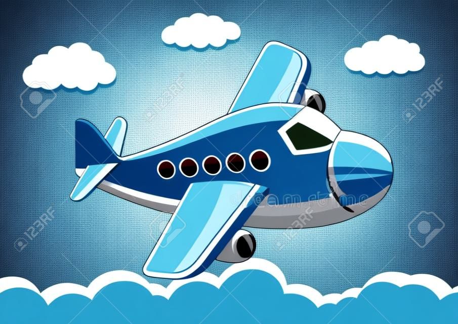 Mosca del aeroplano en el cielo. Una ilustración vectorial.