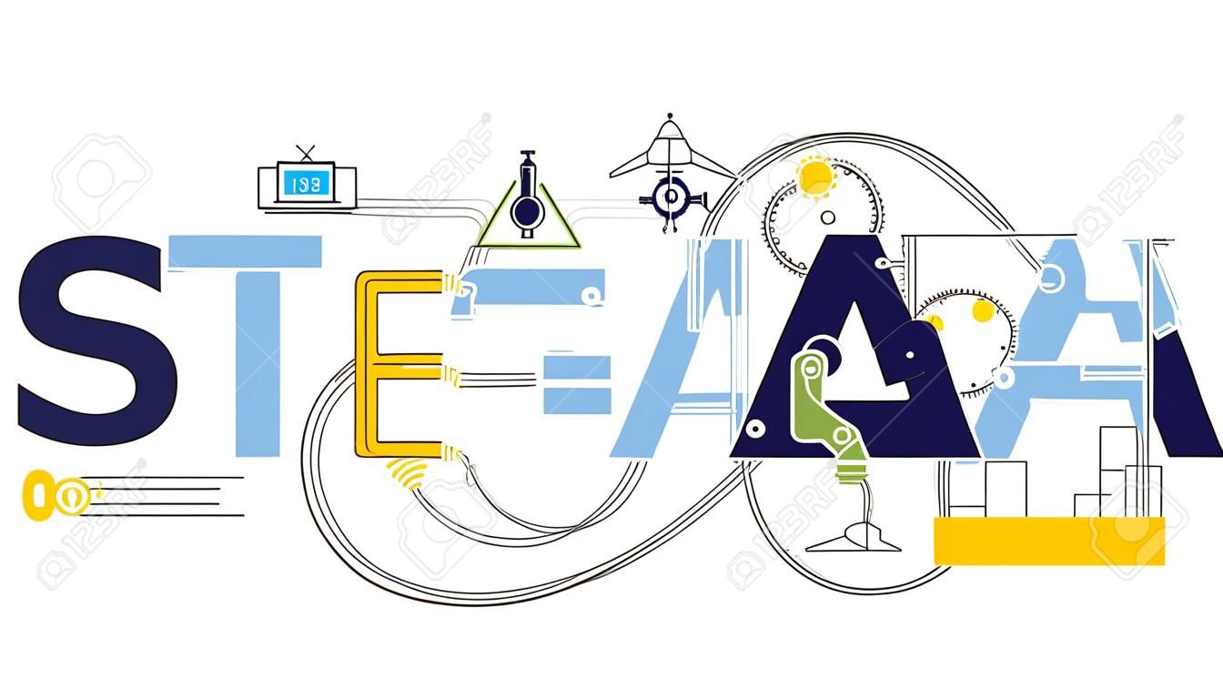STEAM STEM Education. Science Technology Engineering Arts Mathematics. Gear, calculate.