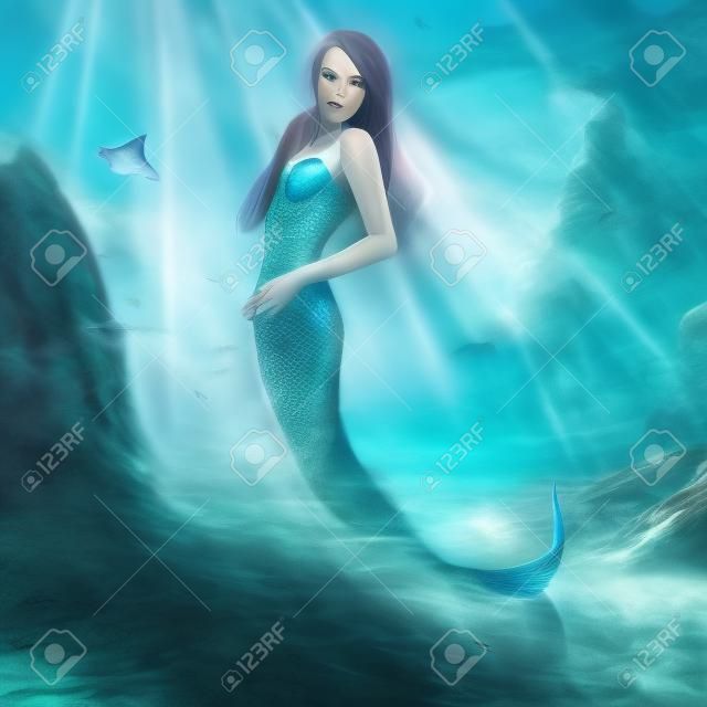 bela sereia no mundo subaquático. conceito de arte