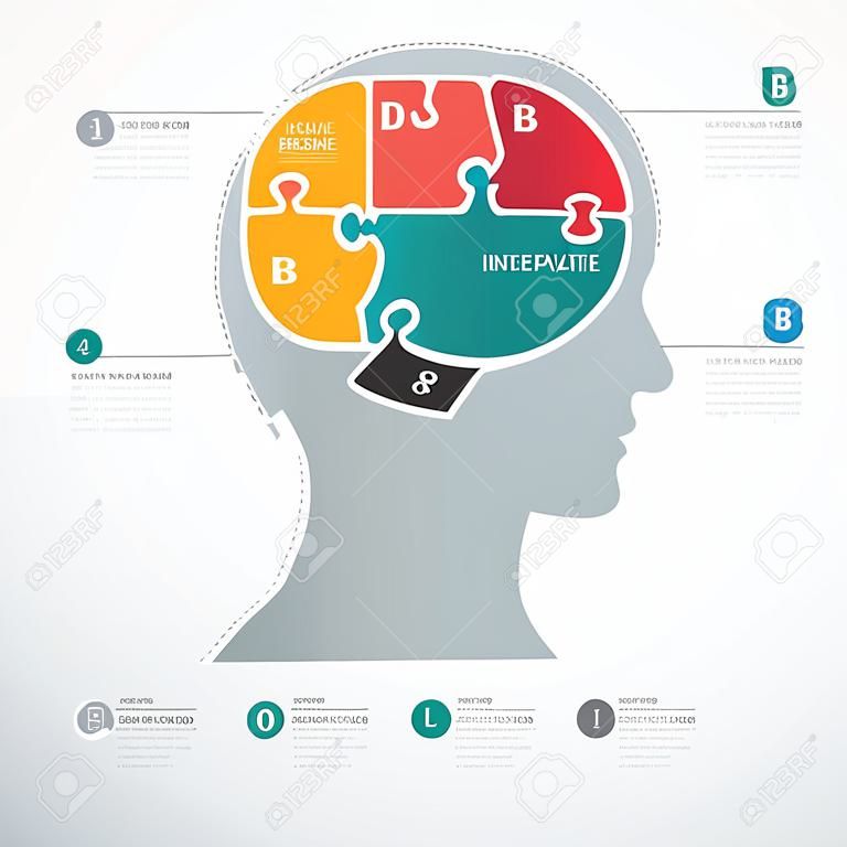 Puzzle Jigsaw Abstract Human Brain infographic Template. concept vector illustration
