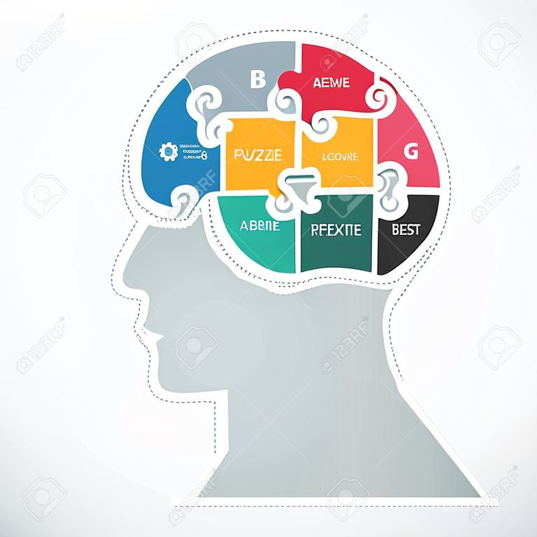 Puzzle Jigsaw Resumen Cerebro Humano Plantilla infografía. concepto de ilustración vectorial