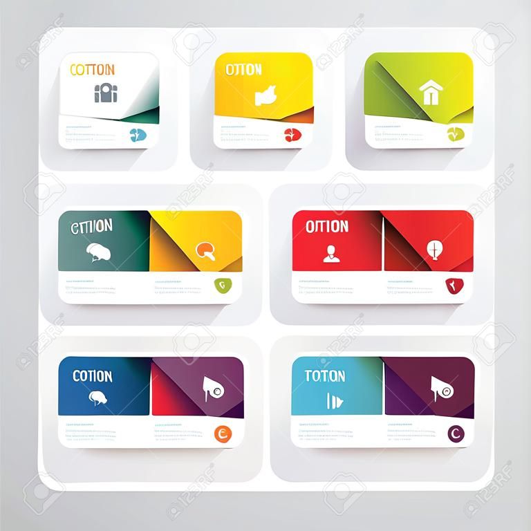 现代旗帜按钮与社会图标设计选项矢量插图可用于信息图表工作流程布局横幅抽象色彩图形或网站布局矢量