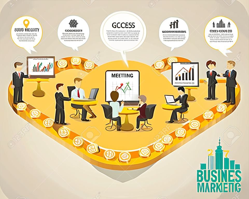 tablero de negocios stock mercado de juegos de línea plana Iconos del concepto de infografía paso para el éxito de la ilustración, vector
