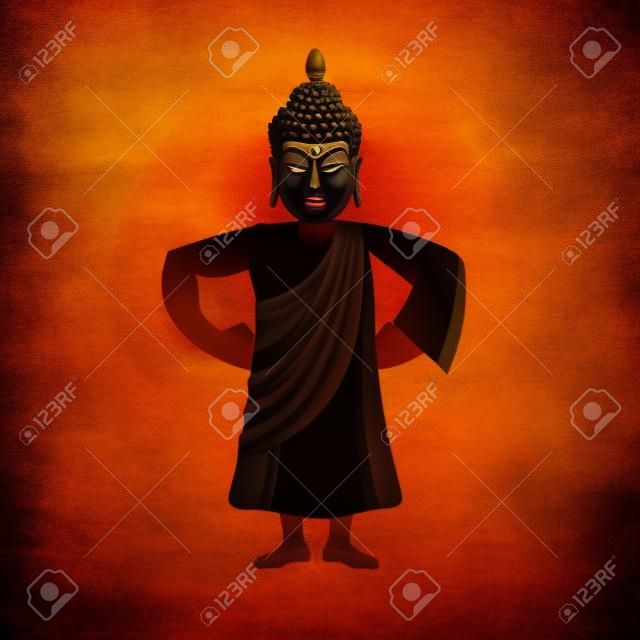 Irritado Buda furioso. Deus indiano furioso. Professor supremo para os budistas. Homem santo em vestes laranja