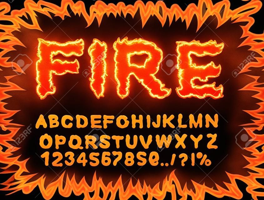 Fire font. Fiamma Alphabet. lettere di fuoco. Bruciare ABC. tipografia caldo. lettring fiammata
