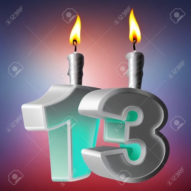 13 ans d'anniversaire. Nombre avec la bougie de fête pour le gâteau de vacances. treize anniversaire
