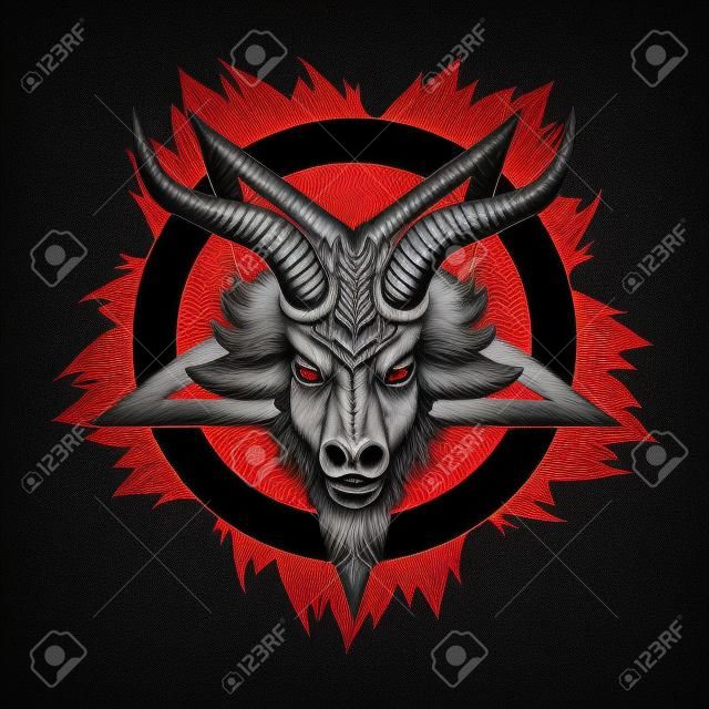 Baphomet Demon. Satanic symbol. Satan with goat head. Devil symbol pentagram.
