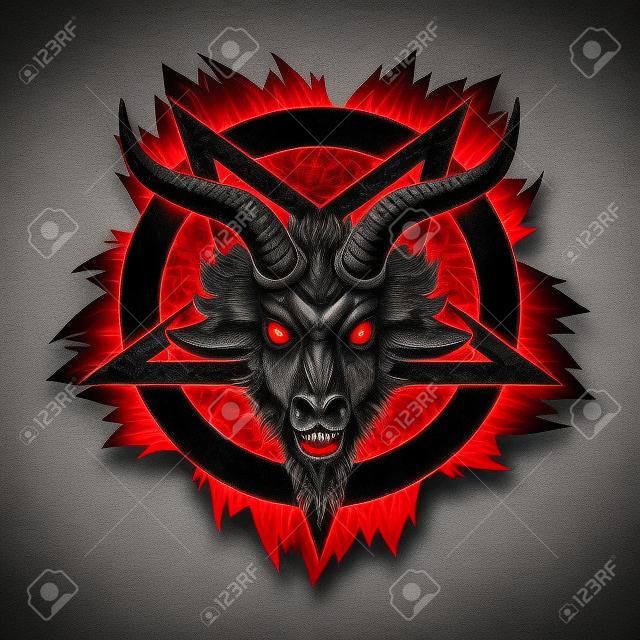 Démon Baphomet. Symbole satanique. Satan à tête de bouc. Pentagramme du symbole du diable.