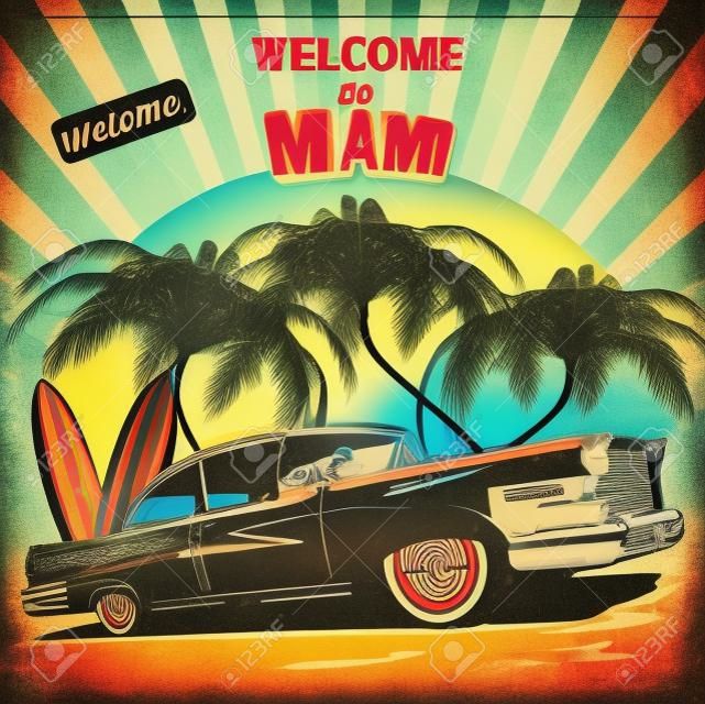 Добро пожаловать в Майами ретро плакат.