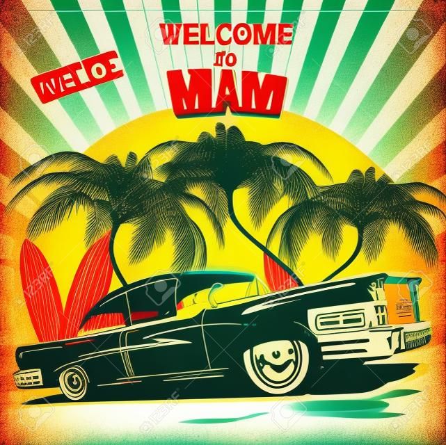 Willkommen in Miami Retro Plakat.