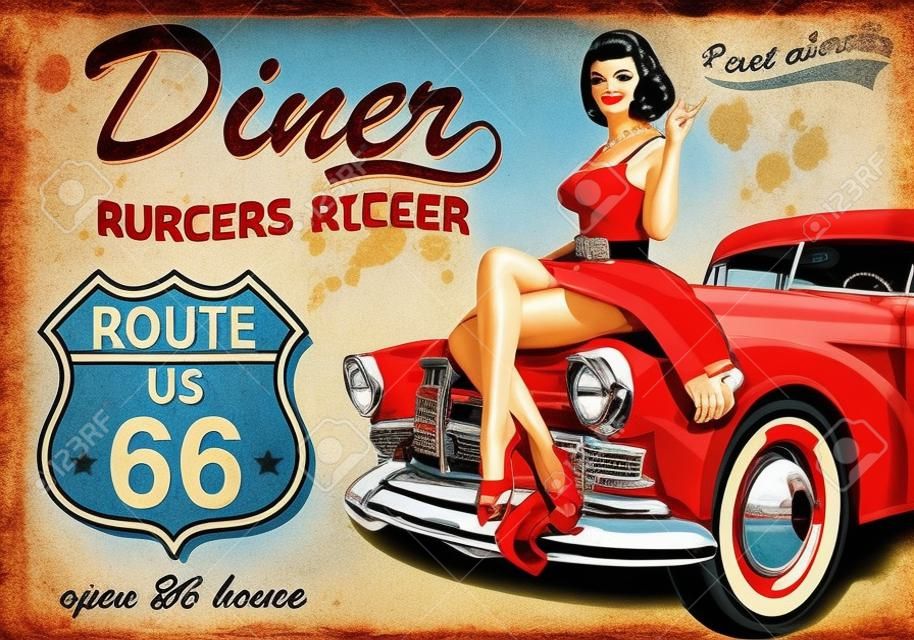 Diner route 66 vintage poster