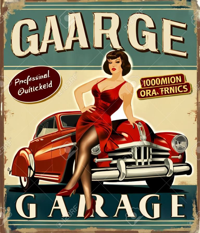 Cartaz retro de garagem vintage