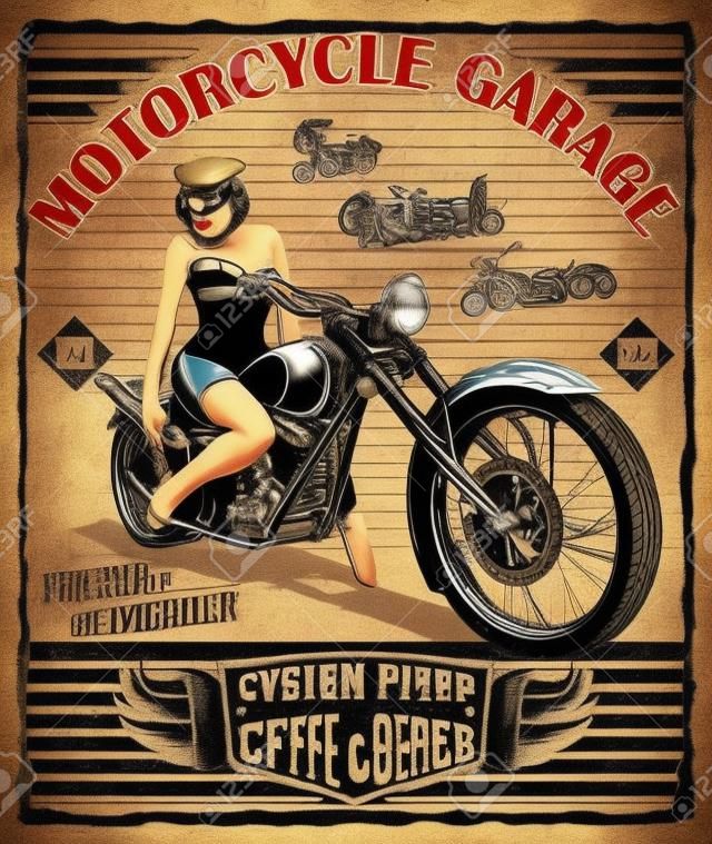 Vintage motorcycle, antique biker club poster design.