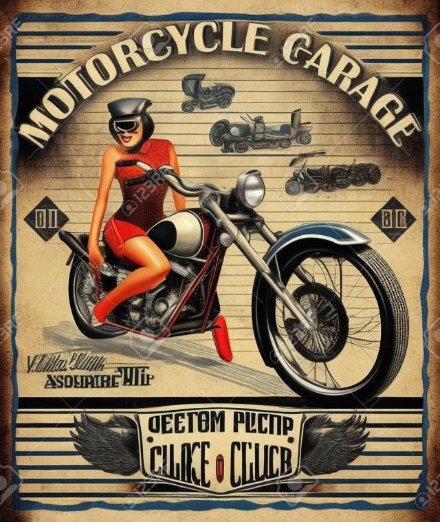Винтажный мотоцикл, античный дизайн плаката байкерского клуба.