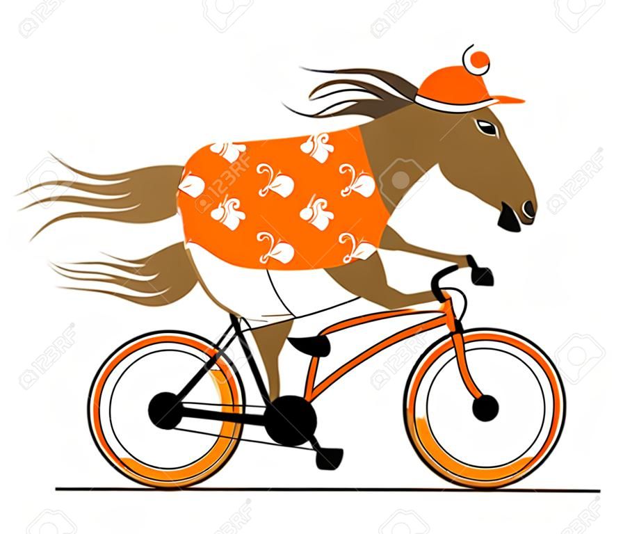 一個花斑馬騎自行車。循環漫畫。一個騎自行車的有趣的插圖。