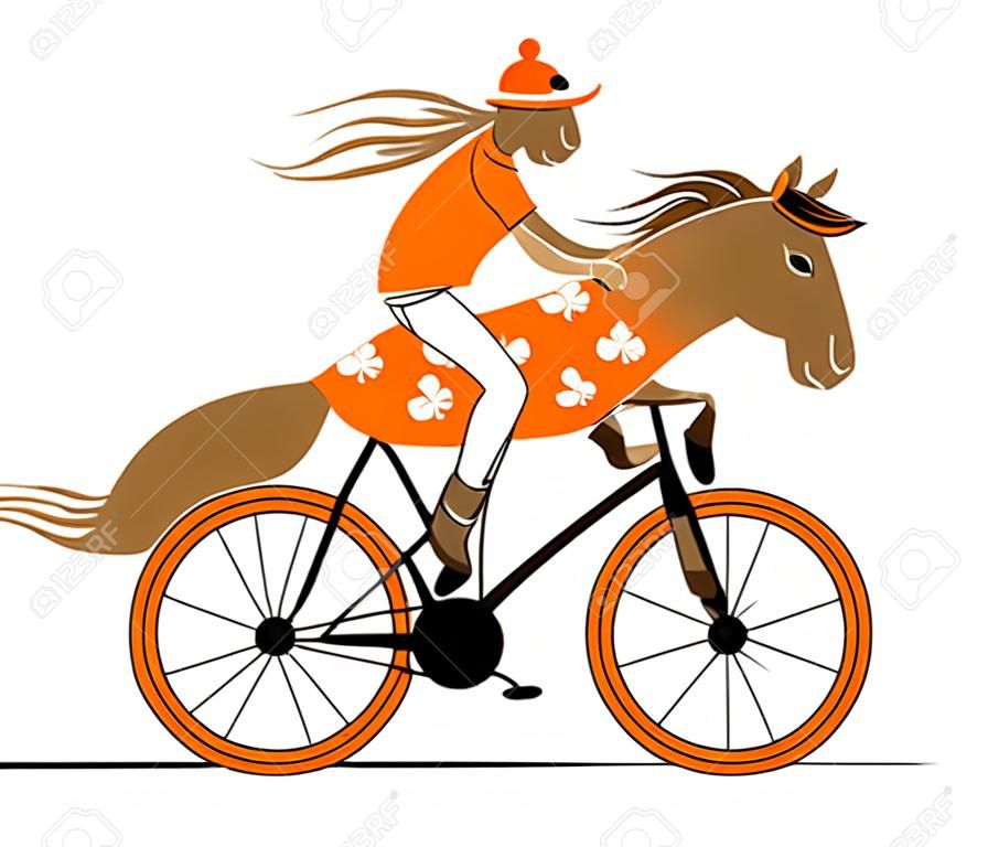 Un Caballo Dappled en bicicleta. Ciclo de caricatura. Ilustración divertida de un caballo de la bicicleta.