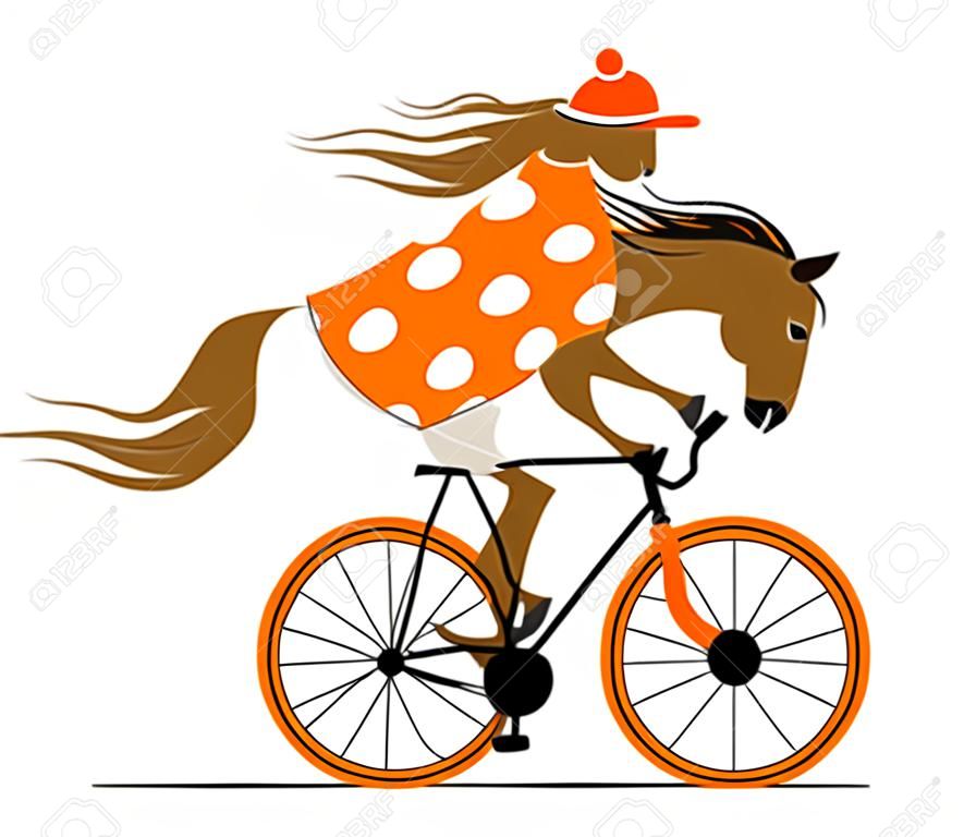 自転車に乗ってまだら馬。サイクルの似顔絵。サイクリング馬の面白いイラスト。
