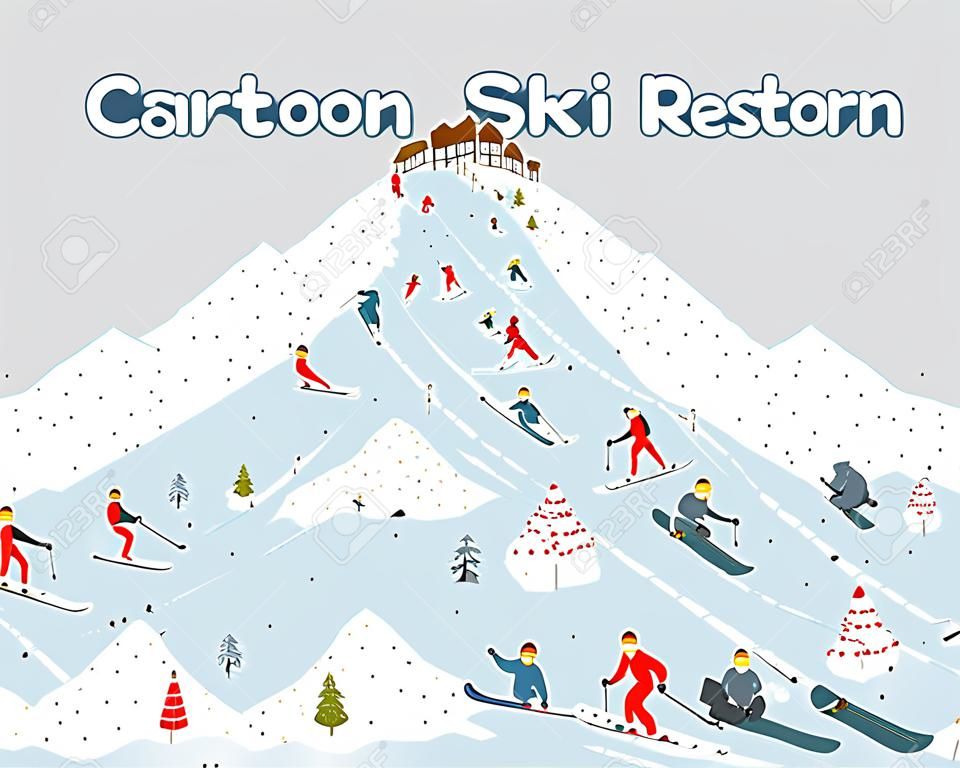 Cartoon Mountain Skigebied Naadloos randpatroon