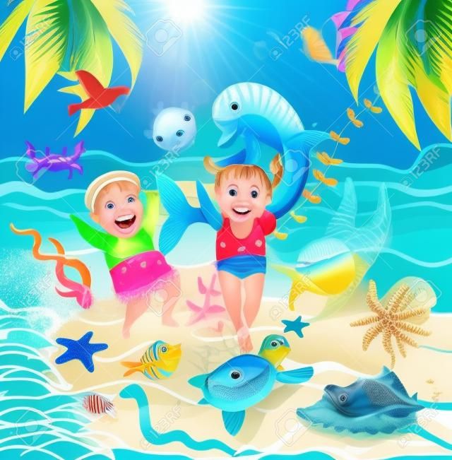 Beach Vacations for Children in Tropical Paradise Swim with Sea Creatures.