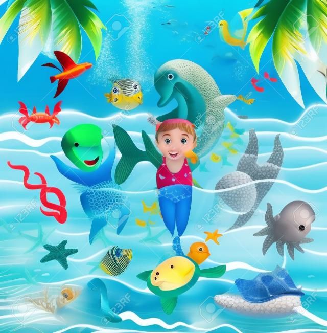 Beach Vacations for Children in Tropical Paradise Swim with Sea Creatures.