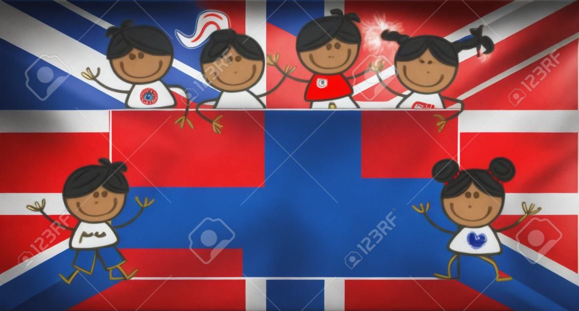 混合民族の子供イギリス英国の旗