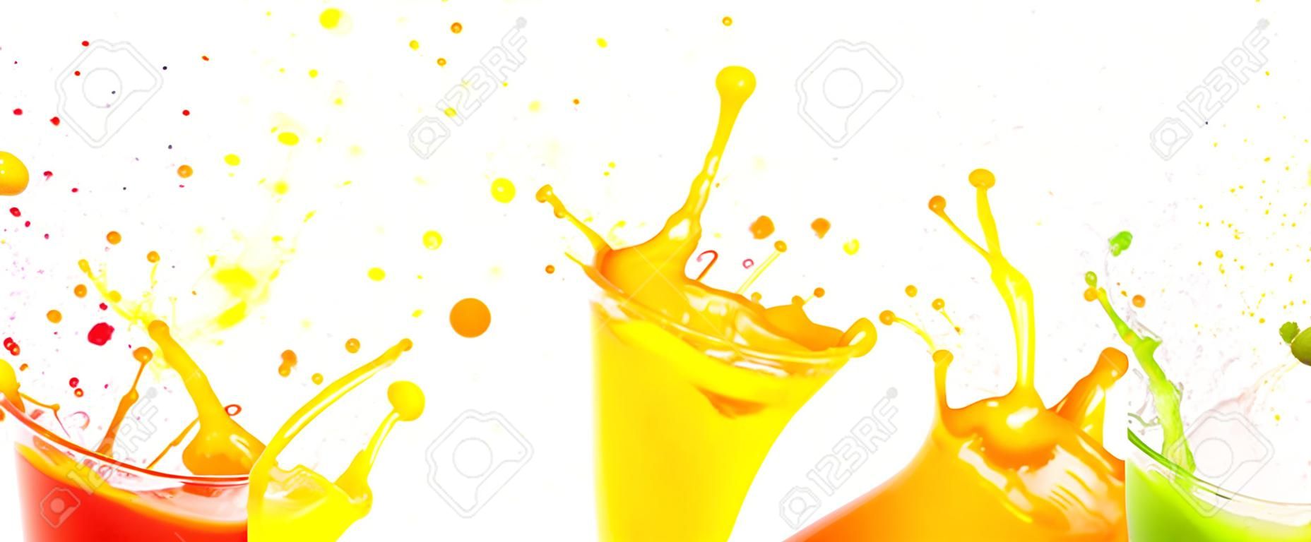 collection of fruit juice colorful splashes isolated on white background
