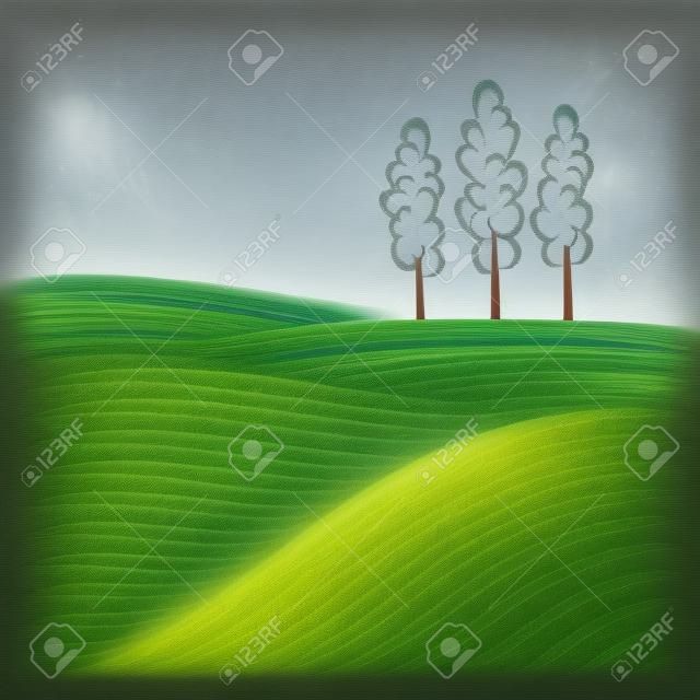 農村景觀與字段和樹
