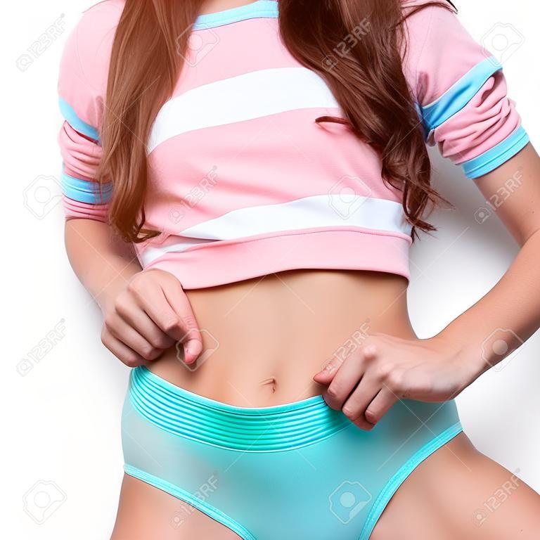 Playful Brunette Girl, Teen Hipster Trend Outfit, Positive Mood, Amazing  Model In Panties Vanilla Style Stock Photo, Picture and Royalty Free Image.  Image 74377486.