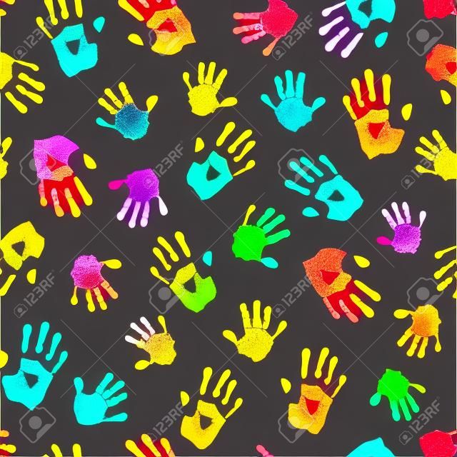 Seamless background made from color handprints. Multicolor pattern for your design.